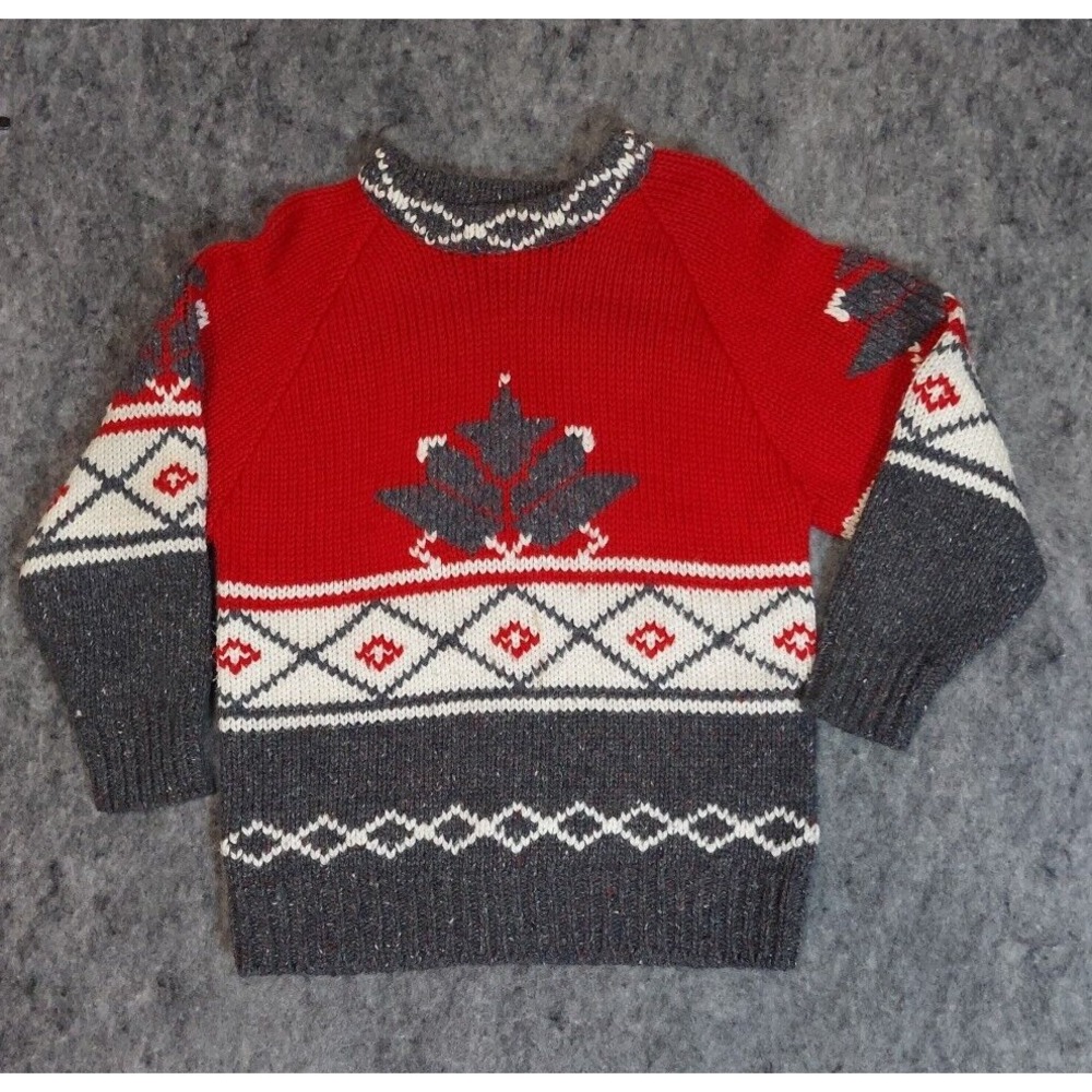 Vtg Susann D Sweater Womens Medium Red Gray Fair‎ Isle Wool Blend Nordic Granny